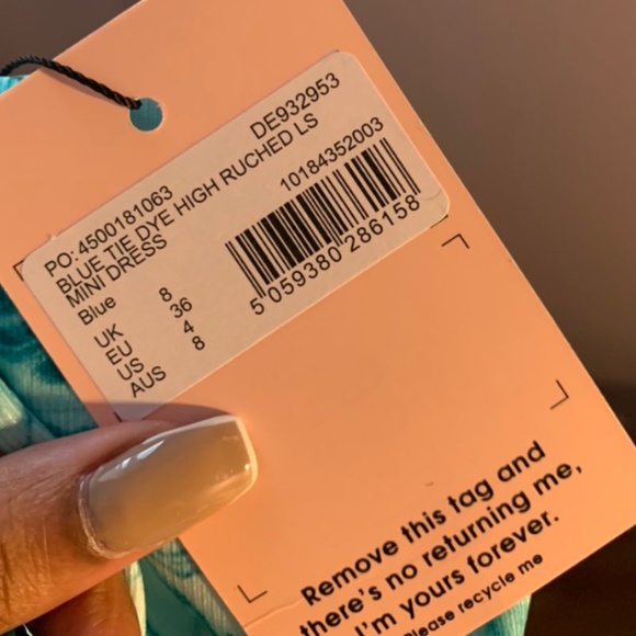 MISGUIDED BLUE DRESS W/ PRINT - Picture 2 of 2